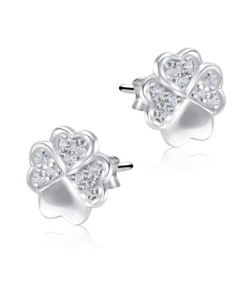 Heart Leaf Clovers With CZ Stone Silver Ear Stud STS-5112